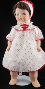 Mama doll dress in red polka dot voile rayon trim