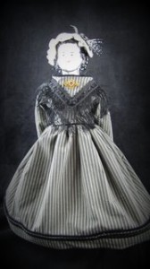 Civil War doll dress in gray stripe
