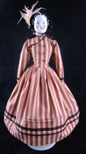 Civil War day dress in small rust stripes
