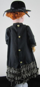 Antique doll dress in black and toupe stripes