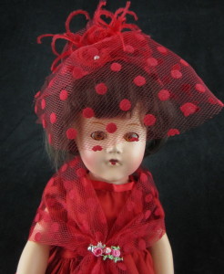 Lady in Red Doll Dress matchin hat in matching tulle and feathers